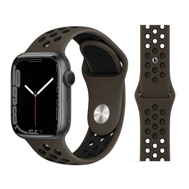 Ремешок силиконовый перфорированный Sport NK для Apple Watch 38/40/41 мм 225мм на кнопке черный+серый (1)