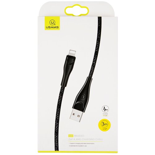 Кабель Usams SJ397 USB to Apple Lightning 3m Black горящие скидки usams sj484 usb c to apple lightning 1 2m black