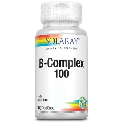 Купить Solaray B-Complex 100 with Aloe Vera (Комплекс витаминов группы B с алоэ вера) 50 вег капсул, male