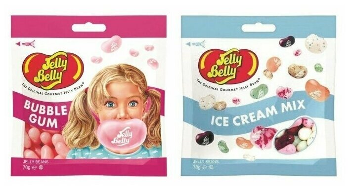 Конфеты Jelly Belly Bubble Gum 70 гр. + Ice Cream Mix 70 гр. (2 шт.)