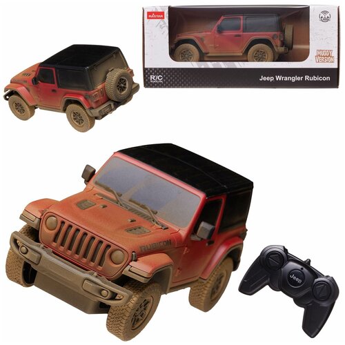 Машина р у 1:24 JEEP Wrangler Rubicon-Muddu version, красный. Модель с эффектом загрязнения. 79500-4 игрушка модель welly машинка 1 38 jeep wrangler rubicon 2007 пруж мех черный