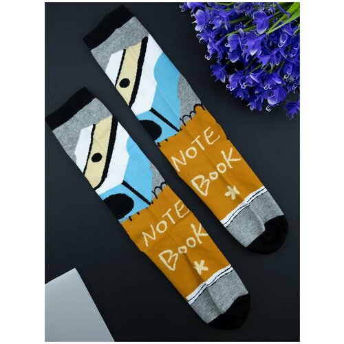 фото Прикольные носки серые с оранжевыми блокнотами (р.38-44) / носки мужские / носки женские 2beman