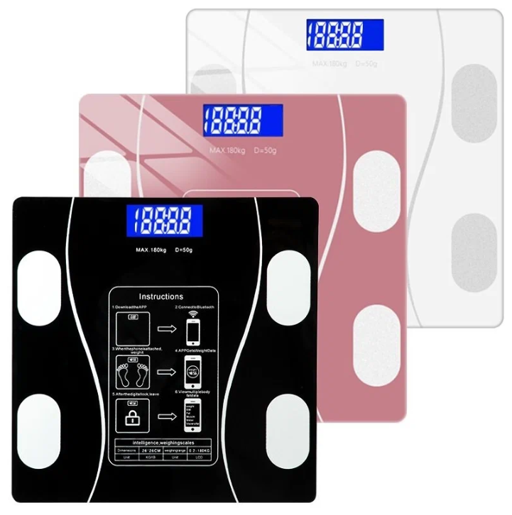 Напольные умные весы с расчётом 12 показателей качества тела совместимые для Android, IOS розовые - фотография № 4