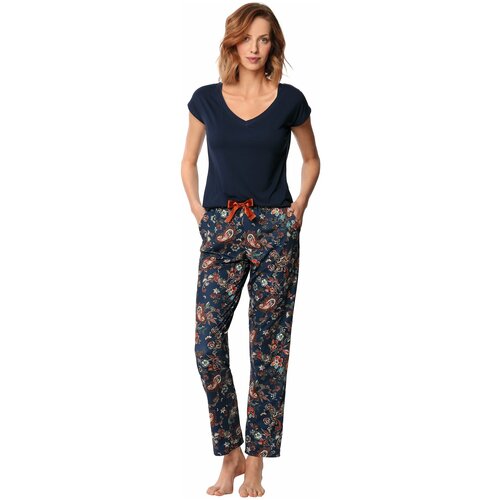 фото Пижама nipplex, майка, брюки, короткий рукав, карманы, размер 46, синий
