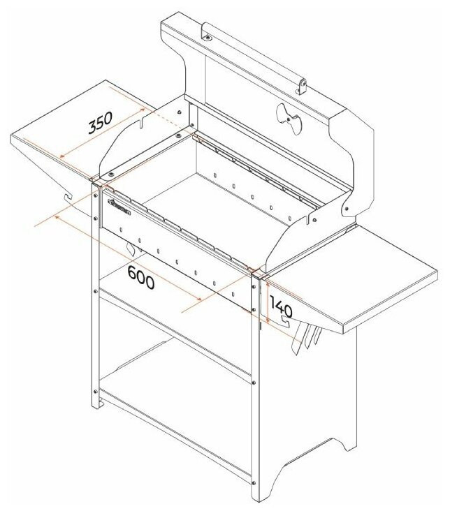 Гриль на дровах Gratar Family Standart BBQ 441х1332х966