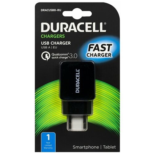 Сетевое зарядное устройство Duracell DRACUSB8-RU, QC3.0, 1 USB черный