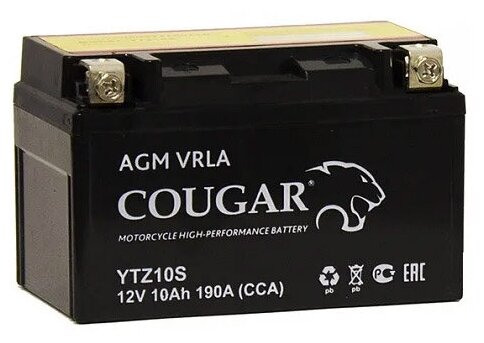 Аккумулятор мотоциклетный COUGAR AGM VRLA 12V10 YTZ10S 150x87x93