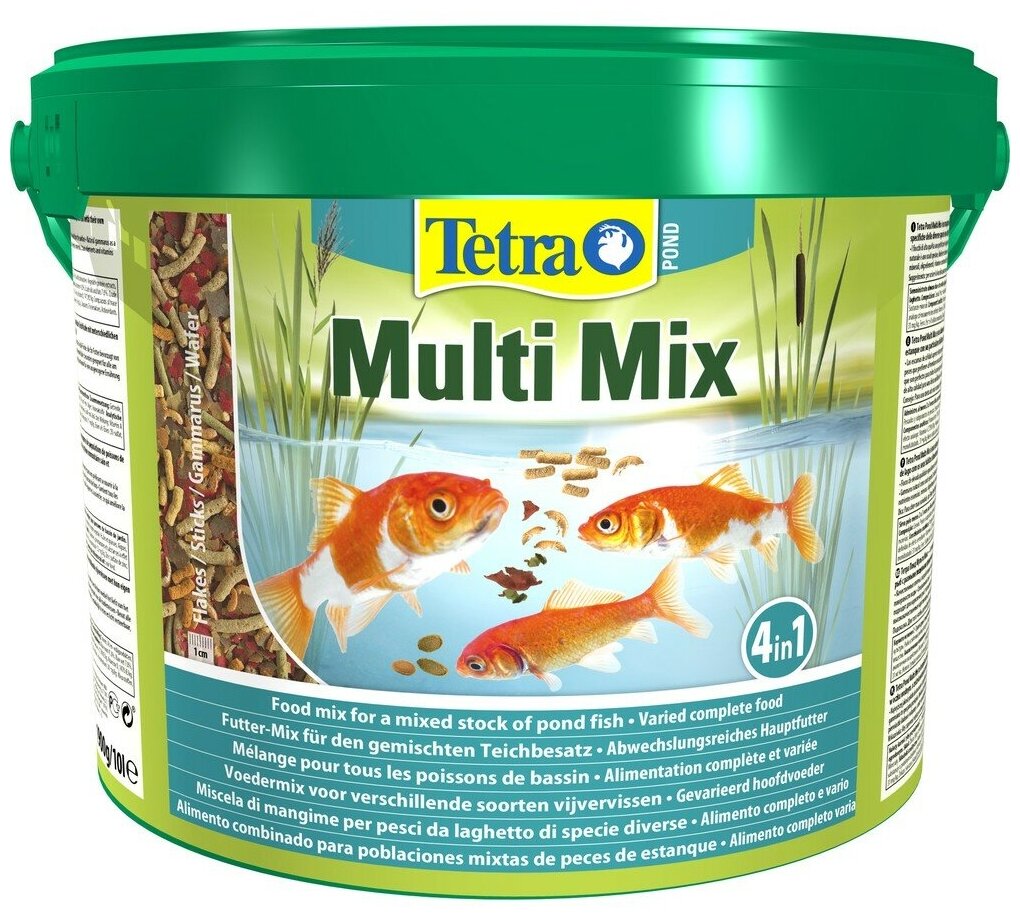 Корм для прудовых рыб Tetra Pond MultiMix 10 л (хлопья, палочки, таблетки гаммаруса)
