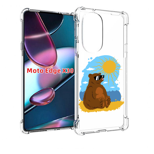 Чехол MyPads медведь на чиле для Motorola Moto Edge X30 задняя-панель-накладка-бампер