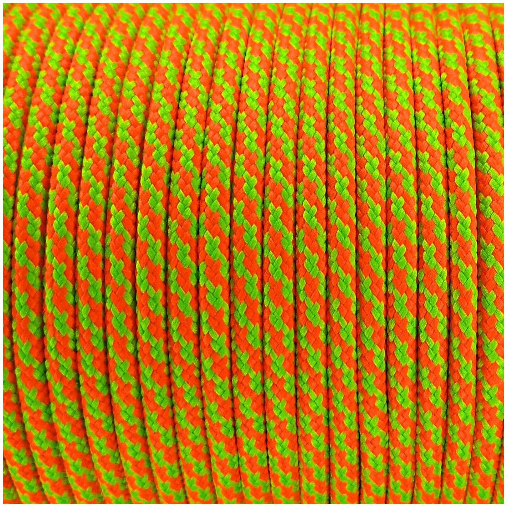 Русский паракорд 4мм (Paracord III-550) Неон плетёнка оранж-зелёный (10 м)