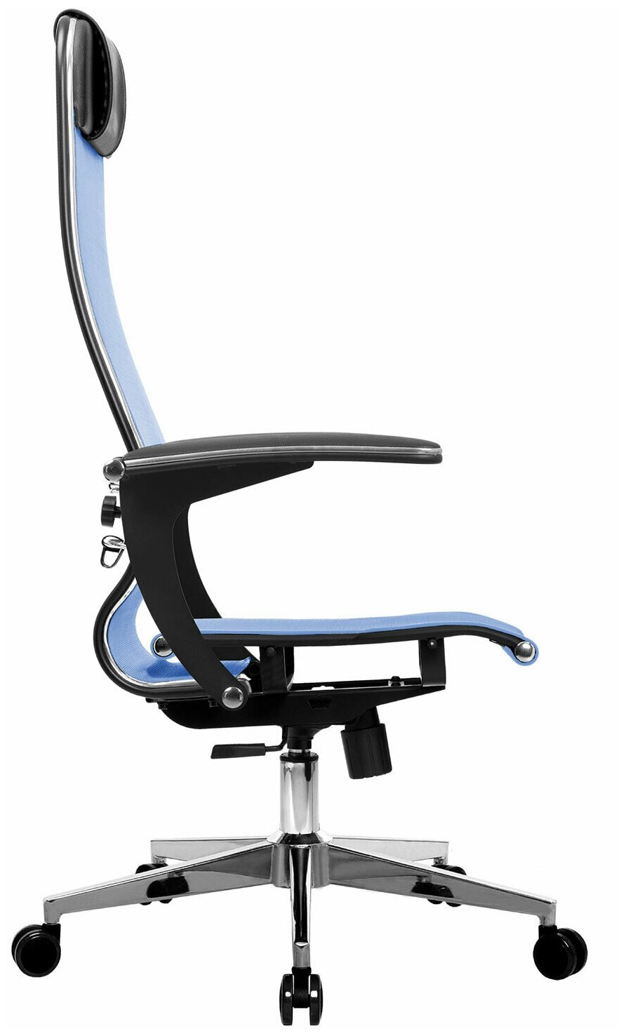 Кресло офисное Метта "К-4-Т" хром, прочная сетка, сиденье и спинка регулируемые, голубое - фотография № 3