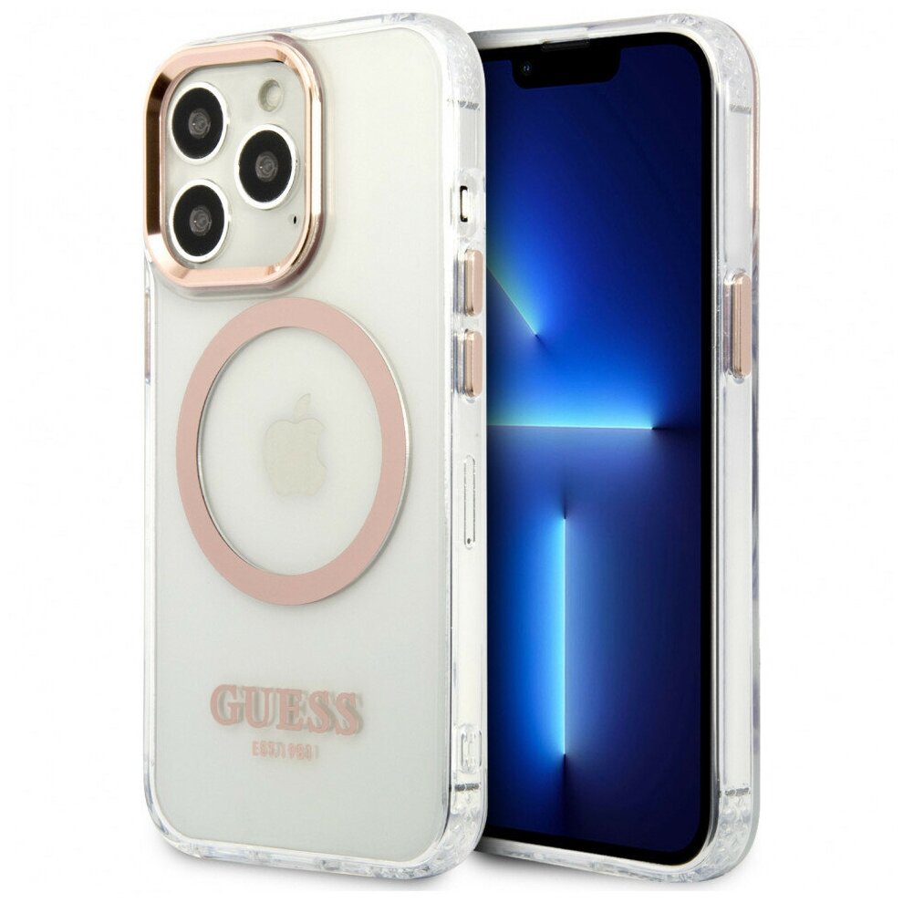 Guess для iPhone 13 Pro чехол MagSafe PC/TPU Metal outline Hard Transparent/Gold