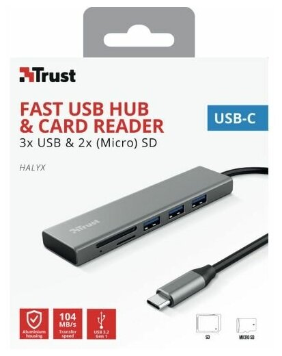 USB-хаб и картридер Trust 24191 Halyx Fast USB-C