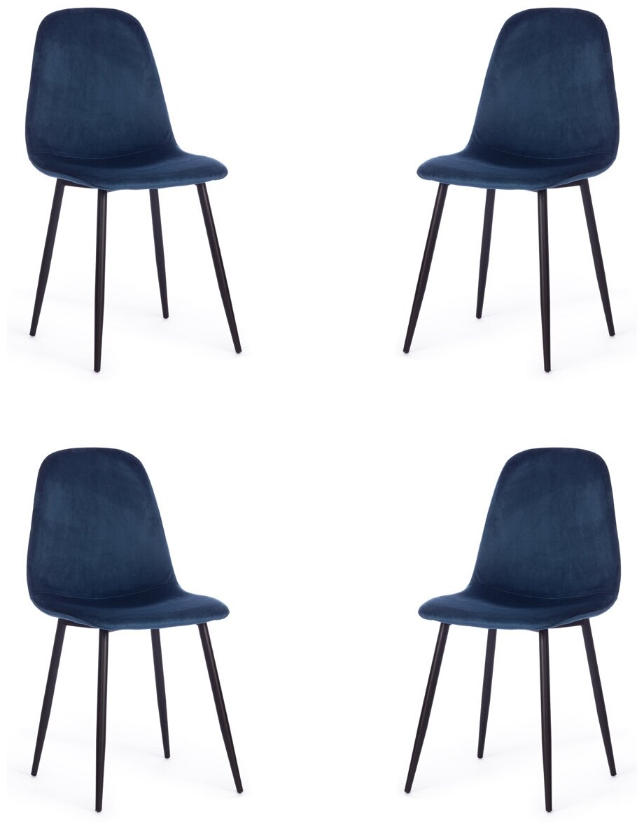 Комплект стульев для кухни TetChair BREEZE (mod. 4724), вельвет/металл, 45х64х82 см, Blue (синий)/черный (4 шт. в 1 упаковке) - фотография № 1