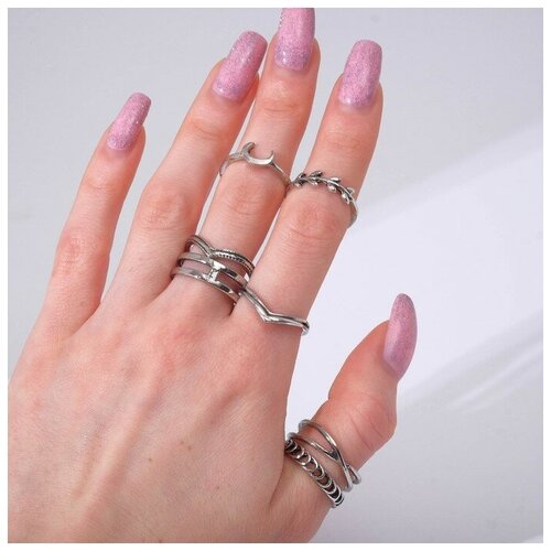 фото Набор колец queen fair, серебряный, мультиколор