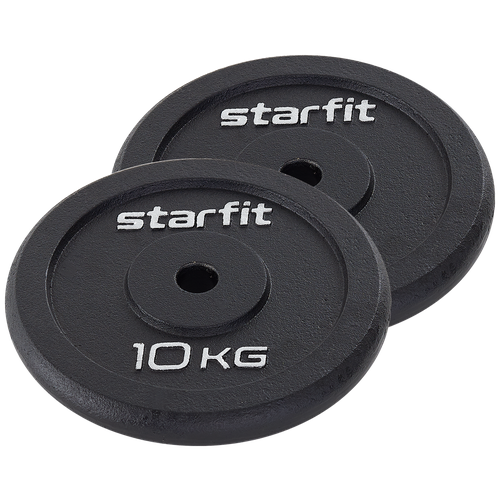 Диск чугунный STARFIT BB-204 10 кг, d=26 мм, черный, 2 шт.