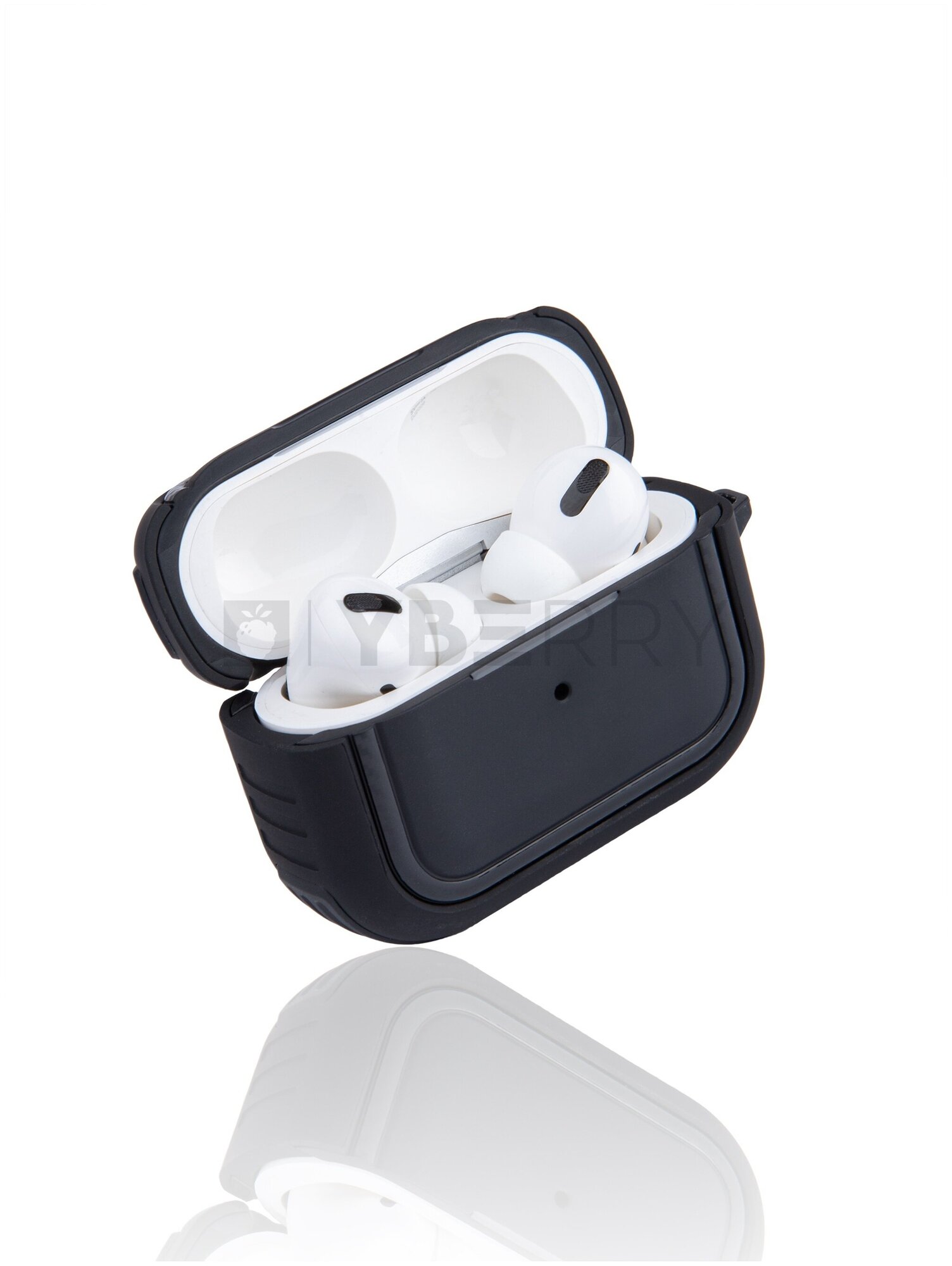 Пластиковый матовый чехол для Apple AirPods Pro / YBERRY / Кейс для airpods / Футляр для наушников аирподс / с карабином в комплекте — фото 1
