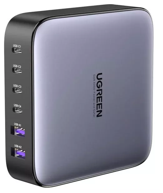 Зарядное устройство сетевое UGREEN 40914_ 2*USB Type-A, 4*USB Type-C, 200W, цвет: черный - фото №2