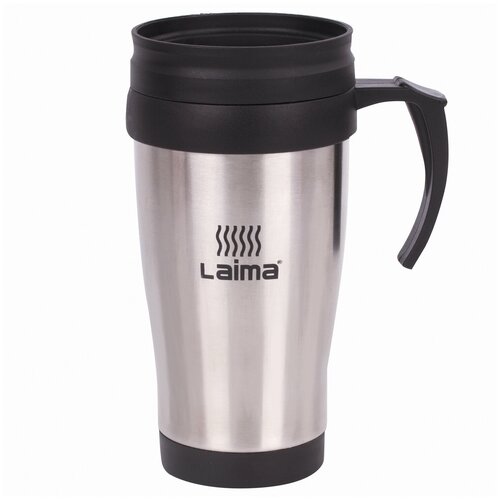 Автокружка 400 мл термостакан с ручкой винтовая крышка-клапан пластиксталь серебро LAIMA 605126 554₽