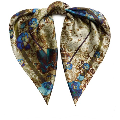 шейный платок женский шелковый 70х70 цвет зеленый атлас Платок ELEGANZZA,53х53 см, синий, бежевый