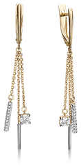 Серьги цепочки PLATINA, комбинированное золото, 585 проба, родирование, фианит