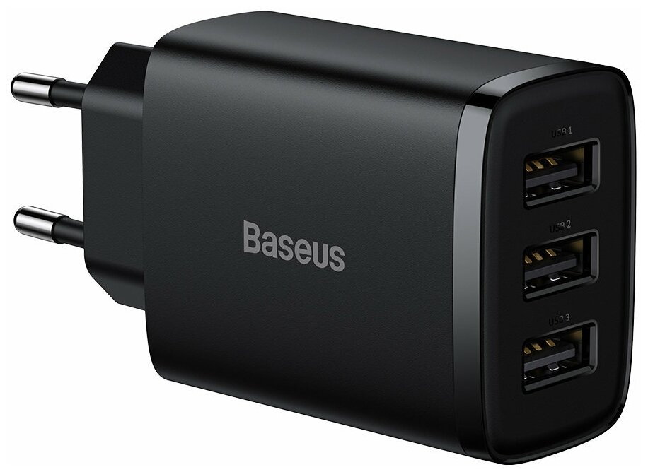 Сетевое зарядное устройство/Быстрая зарядка Baseus Compact Charger 3U 17W EU Black CCXJ020101