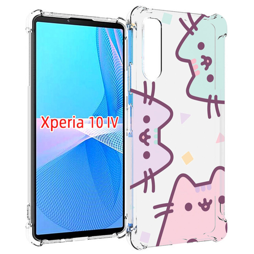 Чехол MyPads котики зеленый фиолетовый розовый женский для Sony Xperia 10 IV (10-4) задняя-панель-накладка-бампер