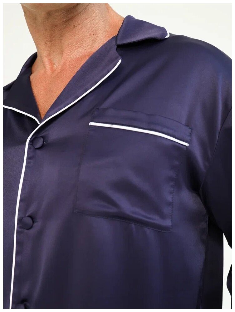 Пижама мужская домашняя (шёлк), комплект с брюками и рубашкой, Цвет синий, Размер 56 - фотография № 4