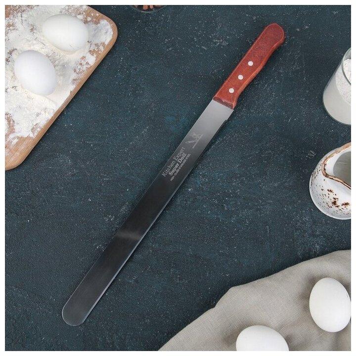 Нож для бисквита КНР ровный край ручка дерево рабочая поверхность 30 см 12