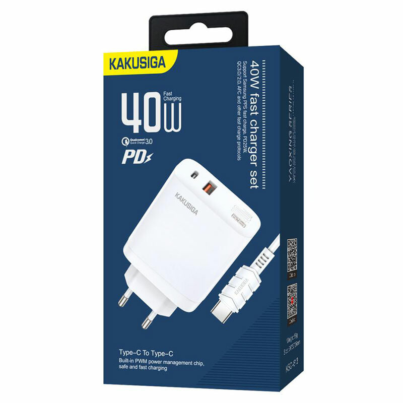 Кабель питания KAKUSIGA Type-C PD40W, для iPhone, Android, белый — фото 1