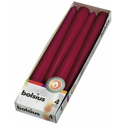 Свеча конусная Bolsius, 245 x 24 мм, бордо, комплект из 4 шт