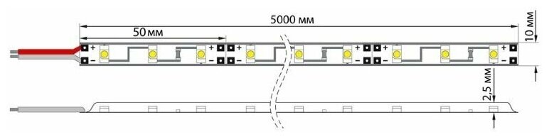 LED лента 12В, 8мм, IP23, SMD 2835, 60 LED/m, 12V, красная (катушка 5 метров)