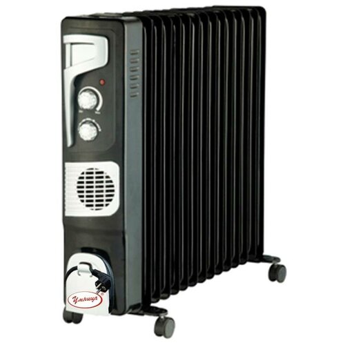 Масляный радиатор Умница ОМВ-15с-34кВт 15 секций с вентилятором черно-серебристый цвет 1050000₽