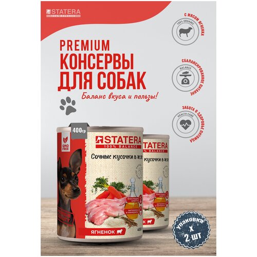 Полнорационный консервированный корм для собак - сочные кусочки в желе с ягненком 2 банки по 400 гр.