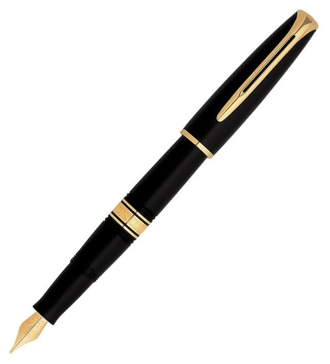 Ручка подарочная перьевая WATERMAN "Charleston Ebony Black GT", черный корпус, позолоченные детали, синяя, S0700980