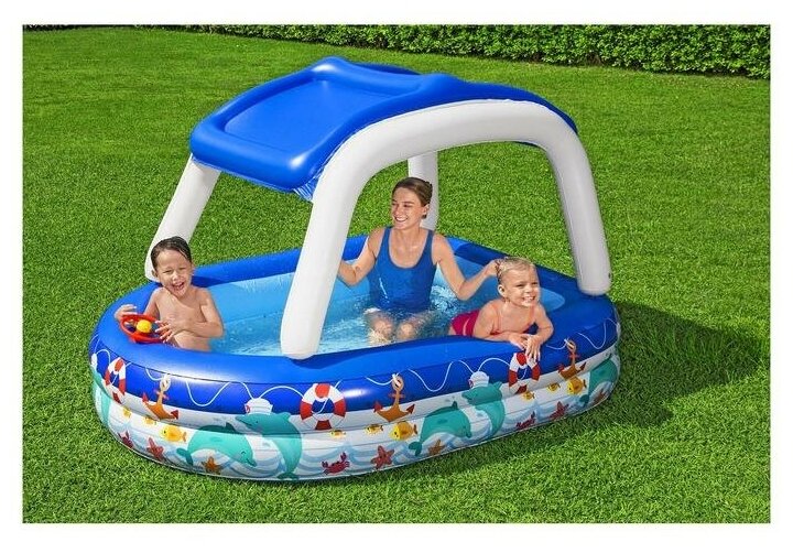 Бассейн надувной детский sea captain family pool, 213 x 155 x 132 см, с навесом, 54370 bestway - фотография № 2