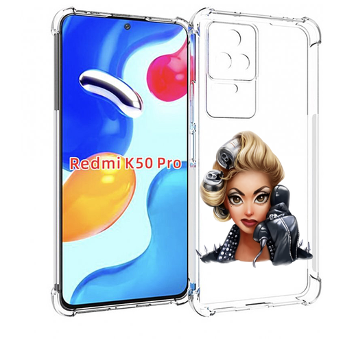 Чехол MyPads девушка-смайлик-с-телефоном женский для Xiaomi Redmi K50 / K50 Pro задняя-панель-накладка-бампер