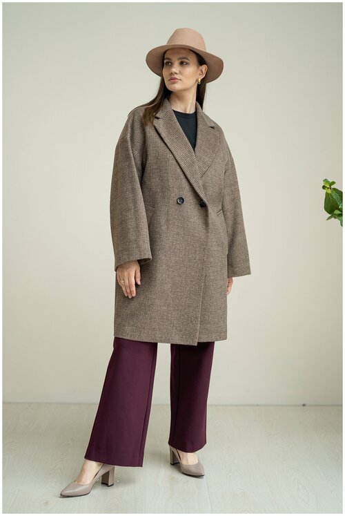 Пальто  Modress зимнее, силуэт прямой, удлиненное, размер 54, коричневый