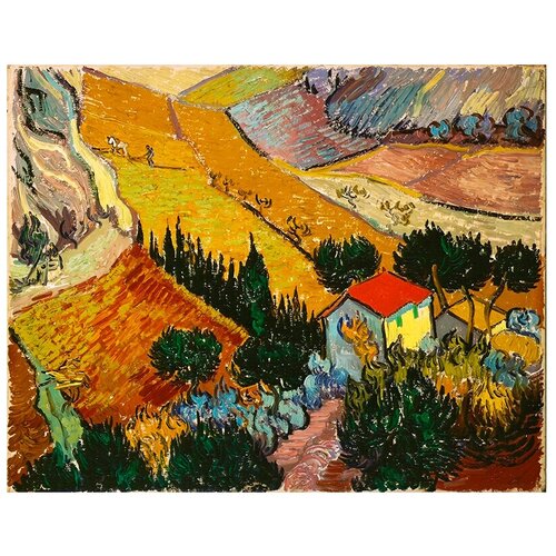 Плакат, постер на бумаге Пейзаж с домом и пахарем. Винсент Ван Гог. Размер 42 х 60 см