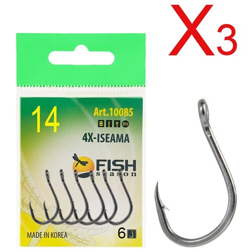 фото Набор!!! крючок 4x-iseama-ring с ушком, покрытие bn, размер-14, 18шт/3уп fish season