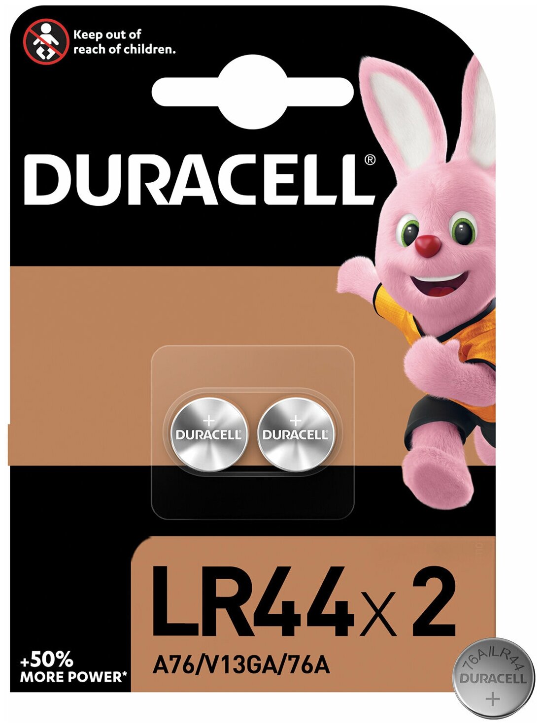 Батарейки DURACELL LR44 (V13GA 76A) алкалиновые комплект 2 шт в блистере 81488664 2 шт.