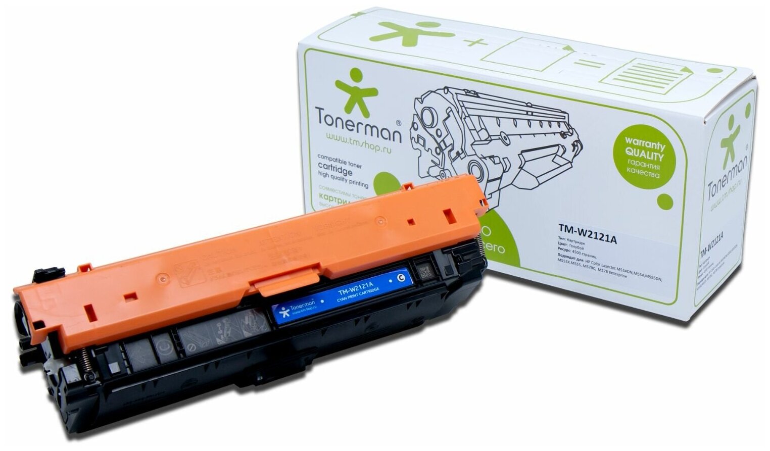 Картридж Tonerman W2121A 212A без чипа для HP Color LaserJet M554, M554DN, M555, M555DN, M555X, M578, M578C Enterprise