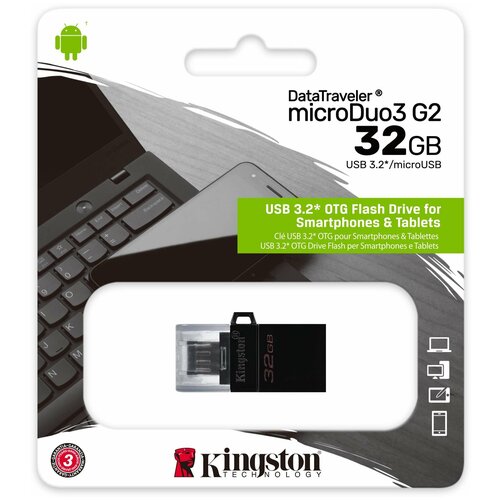 Флеш диск Kingston 32Gb DataTraveler microDuo 3 G2 DTDUO3G2/32GB USB3.0 черный