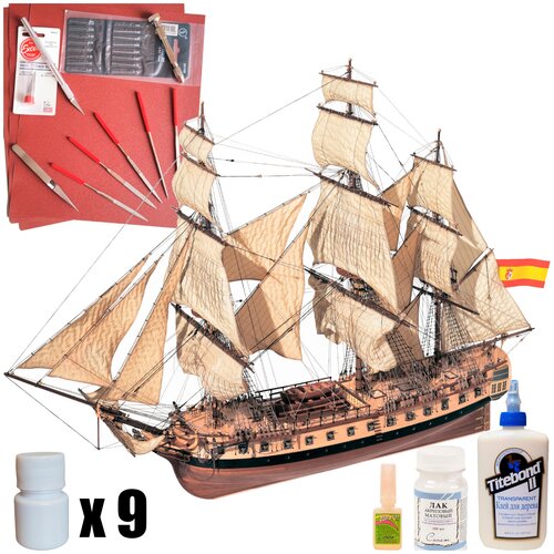 Модель парусного корабля OcCre (Испания), Фрегат Diana, М.1:85, подарочный набор для сборки + инструменты, краски, клей
