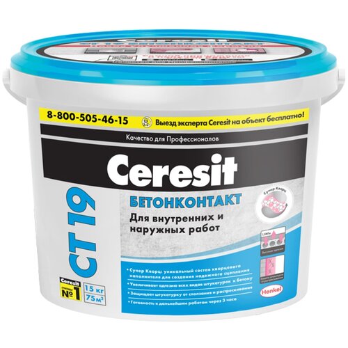 Грунтовка Ceresit CT 19 Бетонконтакт 15 кг грунтовка ceresit ct 19 бетонконтакт зимняя формула 15 кг