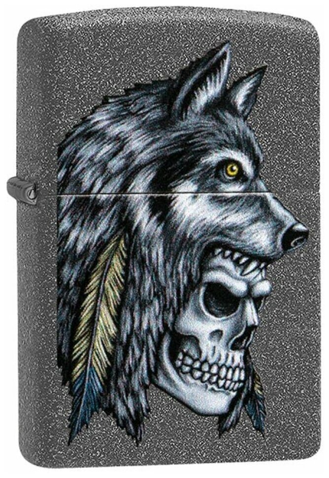 Zippo Зажигалка Zippo 29863 Wolf Skull Feather Design - фотография № 1