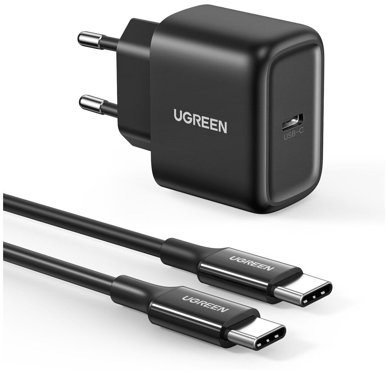 Сетевое зарядное устройство Ugreen CD250 1 х USB C 25W Кабель Type-C to Type-C 2m Black(50581)