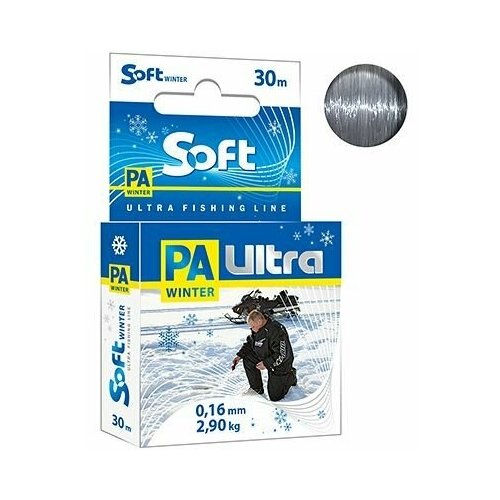 леска зимняя aqua pa ultra soft 30м 0 18мм комплект 2 шт Леска для зимней рыбалки AQUA PA ULTRA SOFT 30m 0,16mm, цвет - дымчато-серый, test - 2,90kg ( 1 штука)