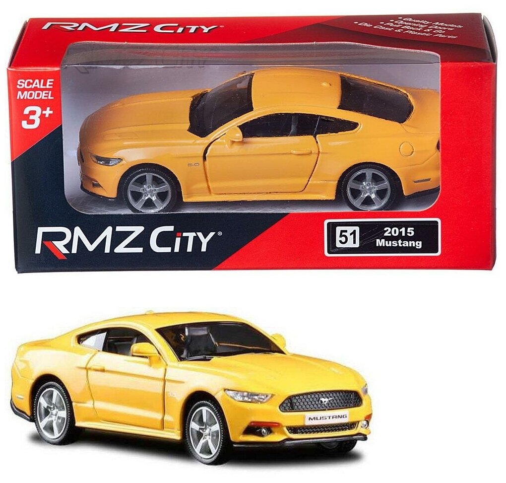 Машинка металлическая Uni-Fortune RMZ City серия 1:32 Ford Mustang 2015 инерционная, цвет желтый, двери открываются 554029-YL