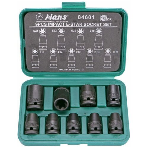 1pcs 1 2 torx star socket e type e10 e11 e12 e14 e16 e18 e20 e22 e24 hand repair tools square hole Набор ударных торцевых головок 1/2 Hans, 84601